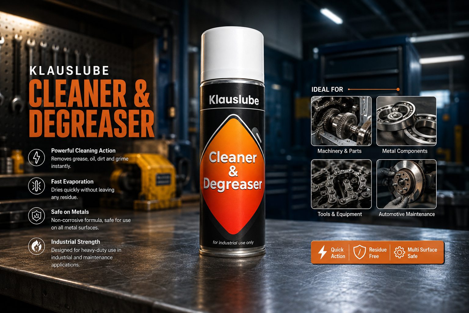 Klauslube Cleaner and Degreaser aerosol — fast-evaporating residue-free industrial cleaner and degreaser