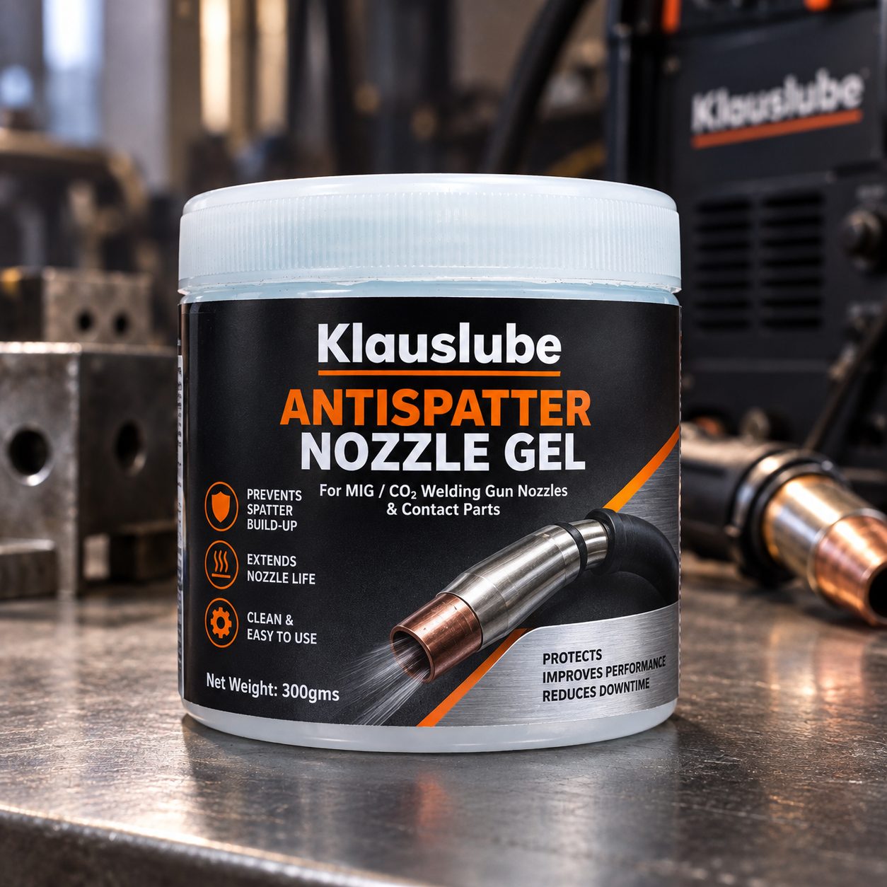 Klauslube Antispatter Nozzle Gel — prevents spatter build-up on MIG and CO2 welding gun nozzles and contact parts