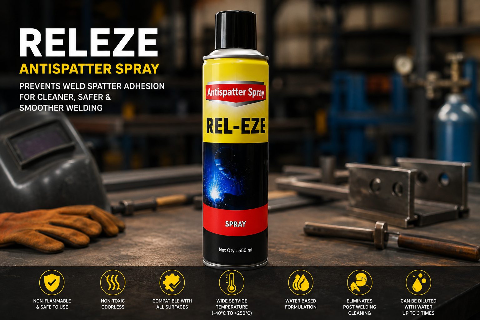 Releze REL-EZE Antispatter Spray — aerosol coating that prevents weld spatter adhesion for cleaner, safer, smoother welding