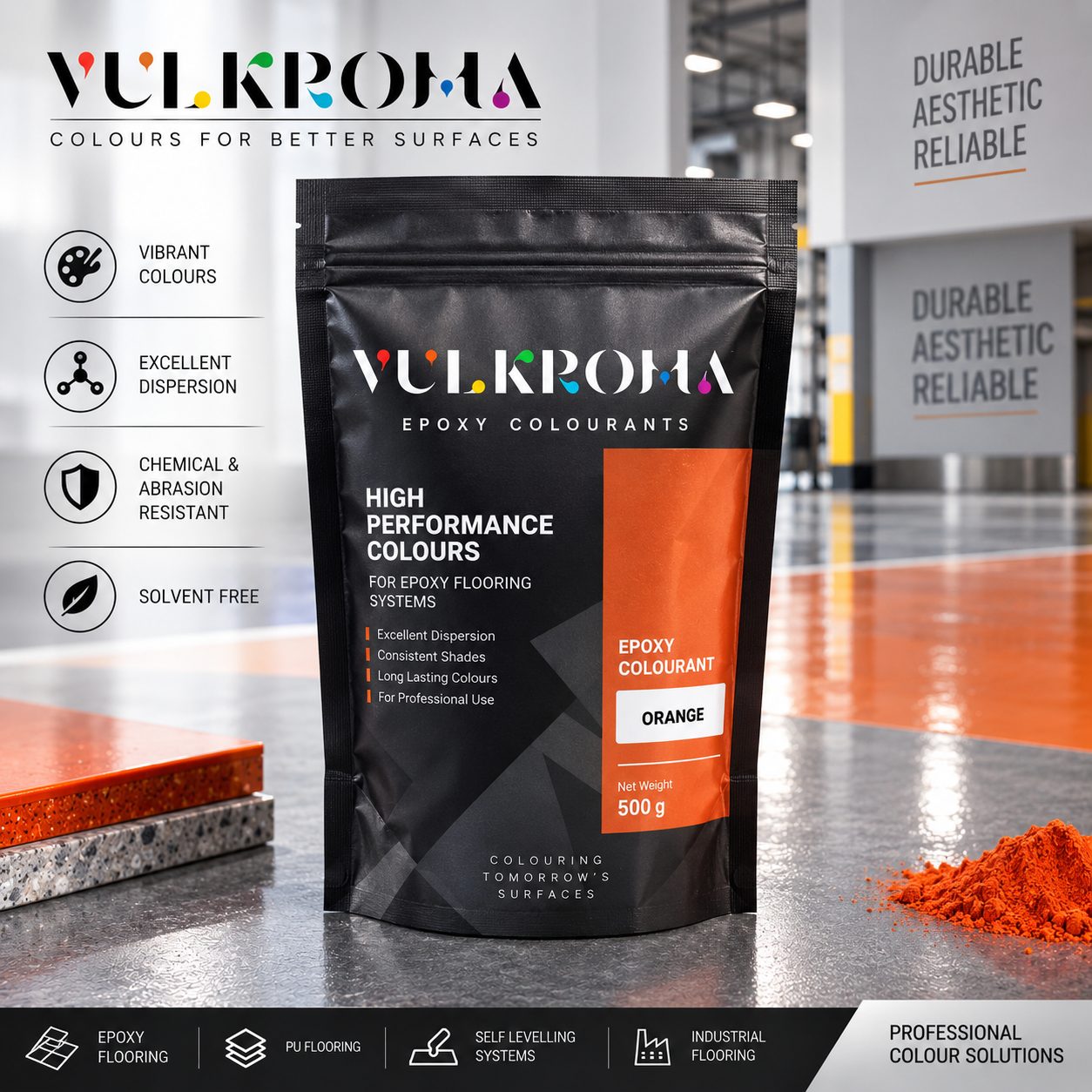 Vulkroma Epoxy Colourants — high-performance colours for epoxy flooring systems, 500 g pouch
