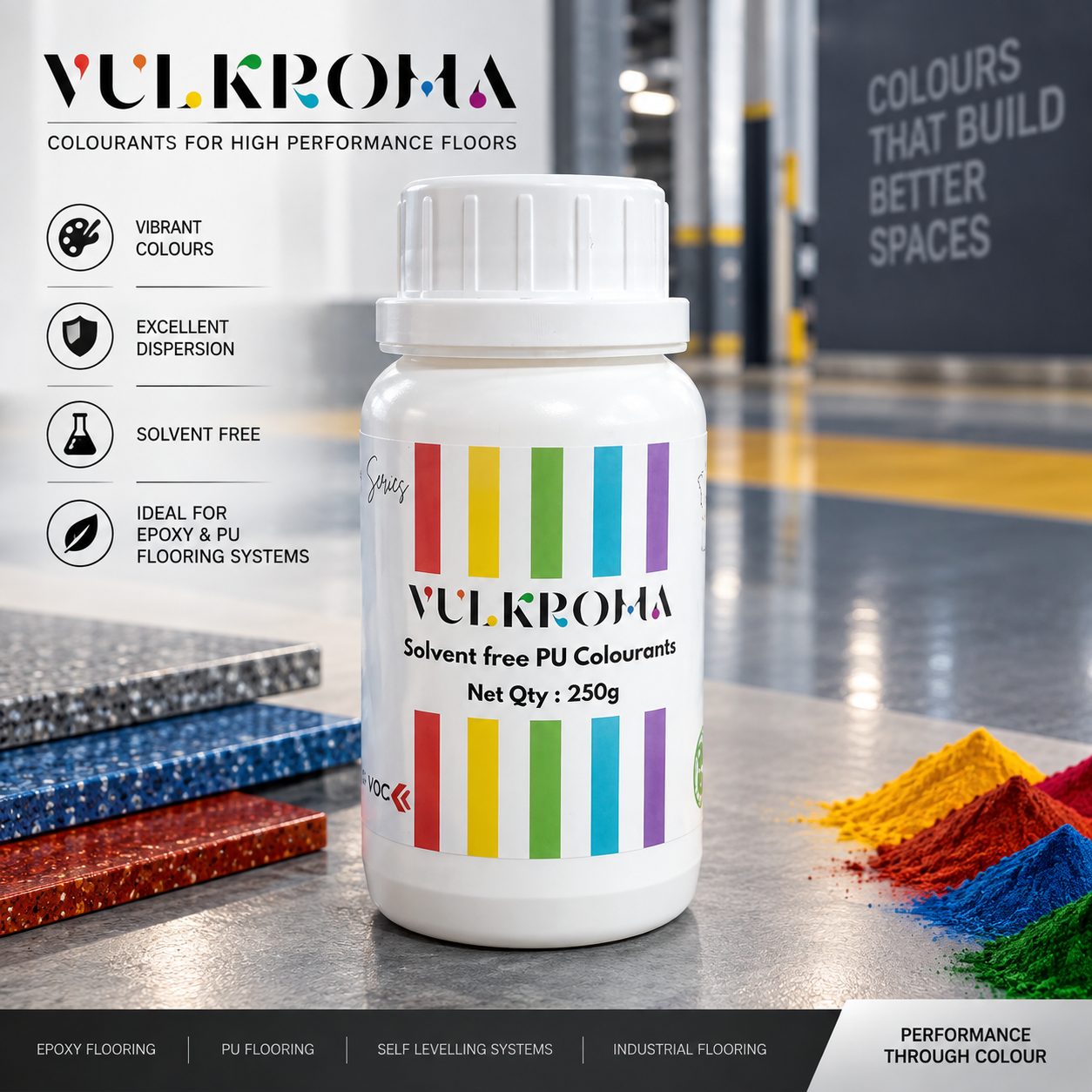 Vulkroma solvent-free PU Colourants for high-performance polyurethane floors, 250 g bottle